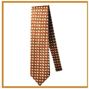 Bijan Men’s Burgundy, Green & Gold Patterned Silk Necktie. 58” x 4”
